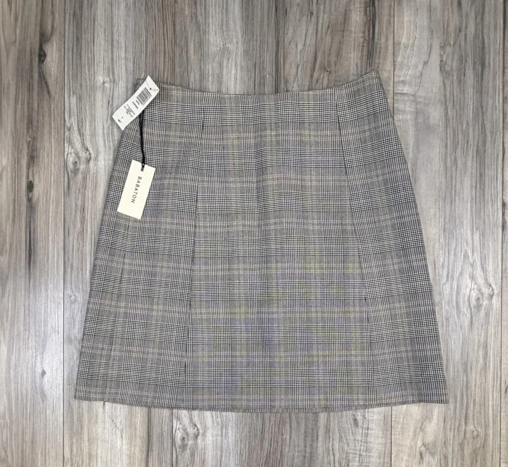 Aritzia Babaton Hopper Skirt Glencheck Plaid Black White A-Line Womens Sz 6 NEW